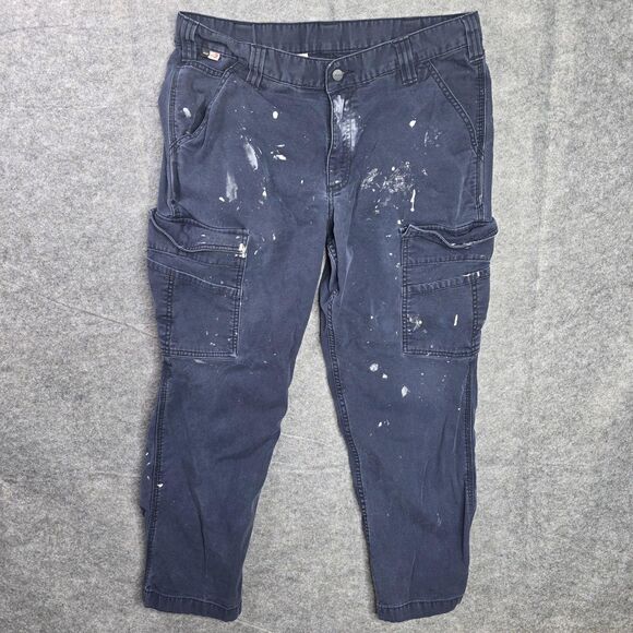 Carhartt FR Pants Mens 34x28 Navy Cargo Flame Resistant CAT 2 Distressed Painter - Picture 1 of 14